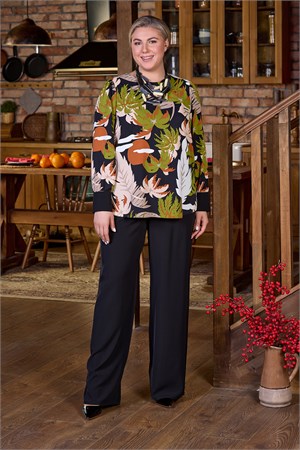 Блуза П030324 зеленый/принт Лесли П030324