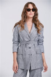 Жакет женский с поясом GK007 LINEN MEL серый GK013 5821-1