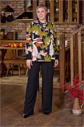 Блуза П030324 зеленый/принт Лесли П030324